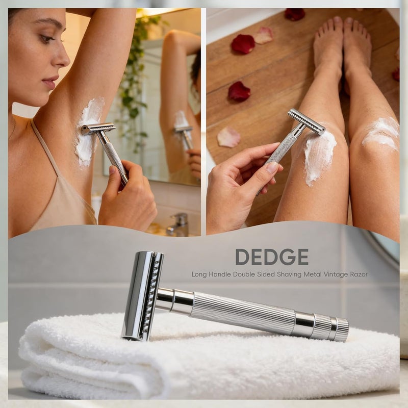 DEDGE Classic Double Edge Safety Razor Single Blade Razor For Men, Reusable Razor, with 5 Premium Razor Blades -Chrome - Image 4